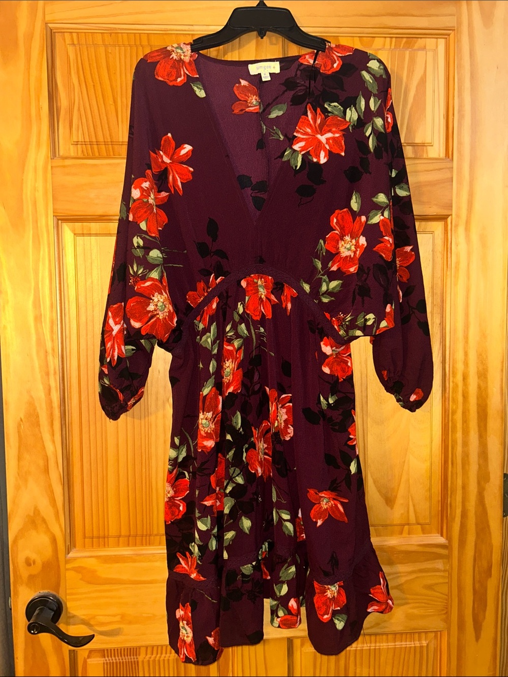 Umgee Plum Floral Wrap Dress with Red & Green Accents